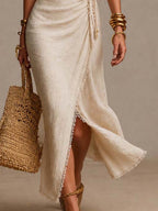Elettra | Abito Midi con Scollo Incrociato e Pizzo