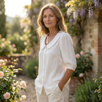 Alexia | Blusa elegante in cotone leggero con collo rotondo