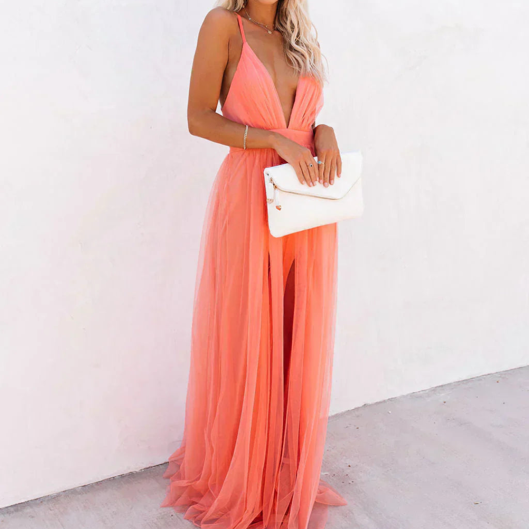 Ginevra | Abito Maxi Lumière Corallo