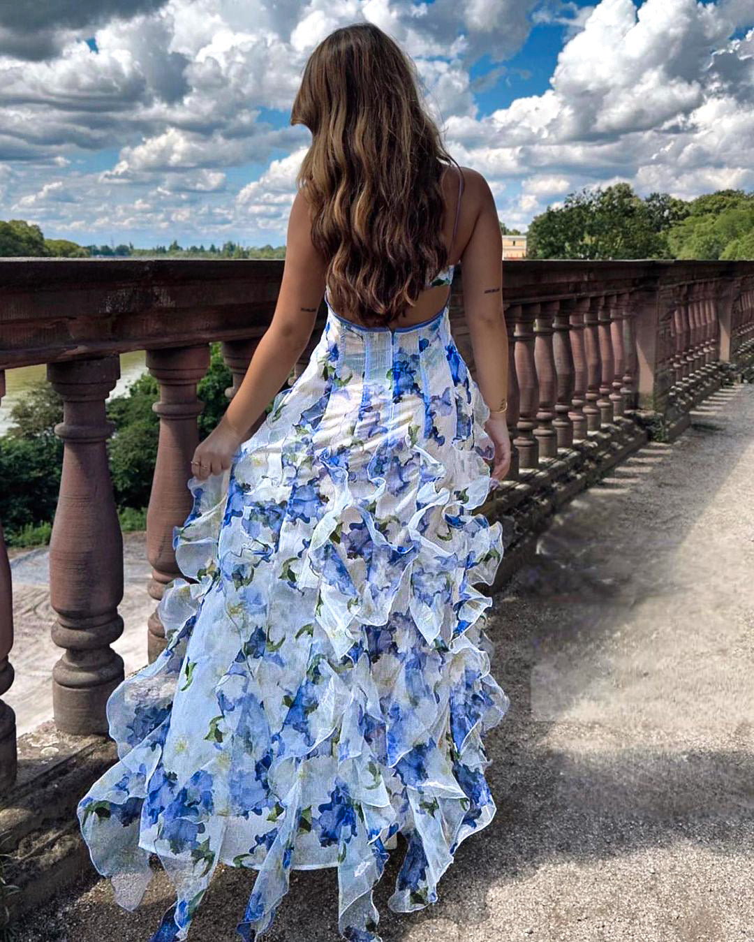 Uri | Abito Midi Floreale con Ruches