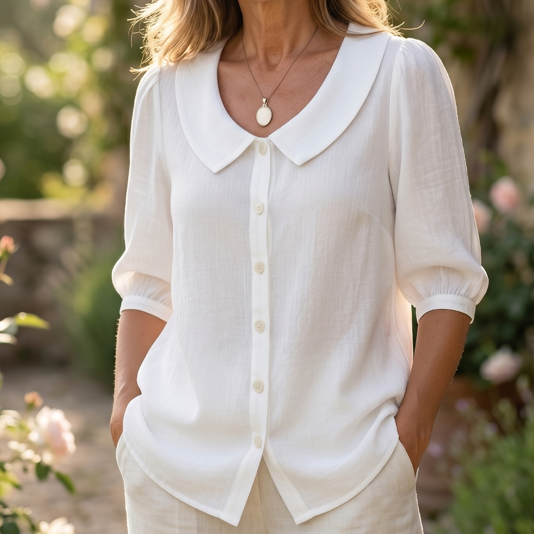 Alexia | Blusa elegante in cotone leggero con collo rotondo
