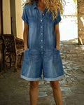 Paola | Tuta in denim con bottoni davanti