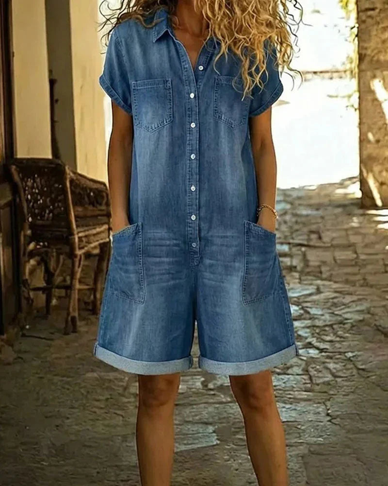 Paola | Tuta in denim con bottoni davanti