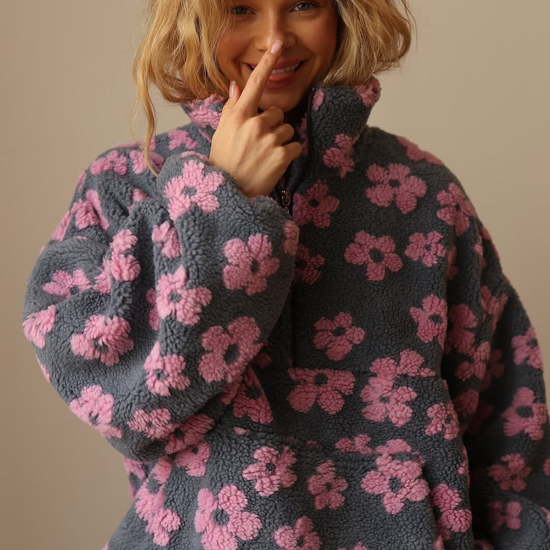 Fiorenza | Pullover Oversize in Pile con Motivo Floreale
