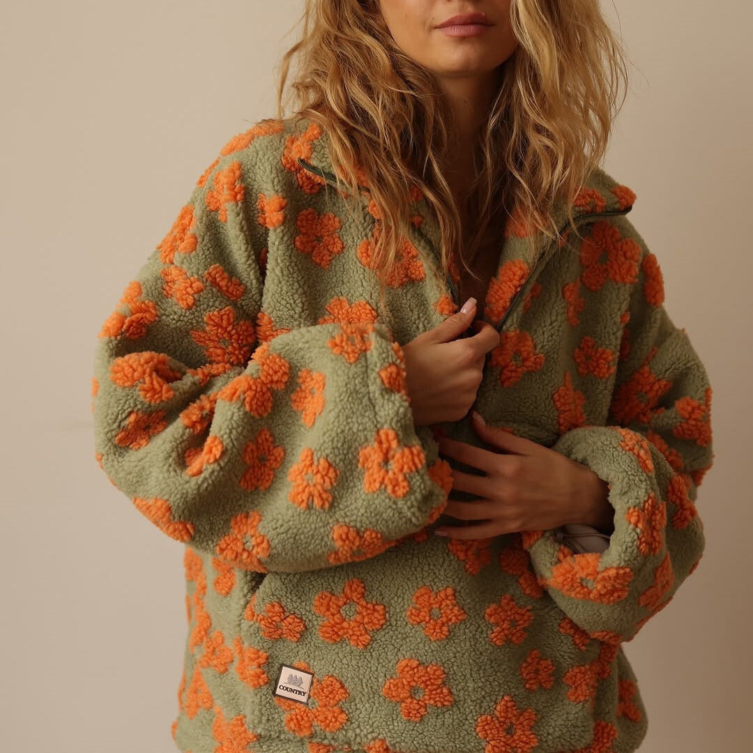 Fiorenza | Pullover Oversize in Pile con Motivo Floreale