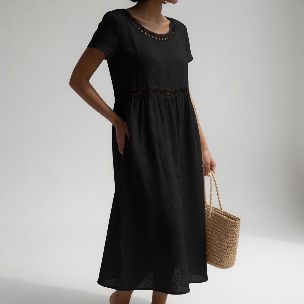 Tosca | Abito midi 100% cotone ricamato, dolce femminilità
