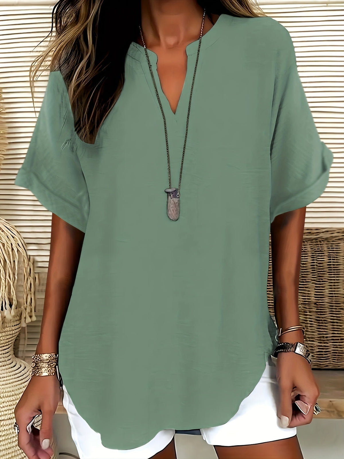 Oliva | Blusa a vestibilità ampia con scollo a V (2 acquistati, 1 in REGALO)