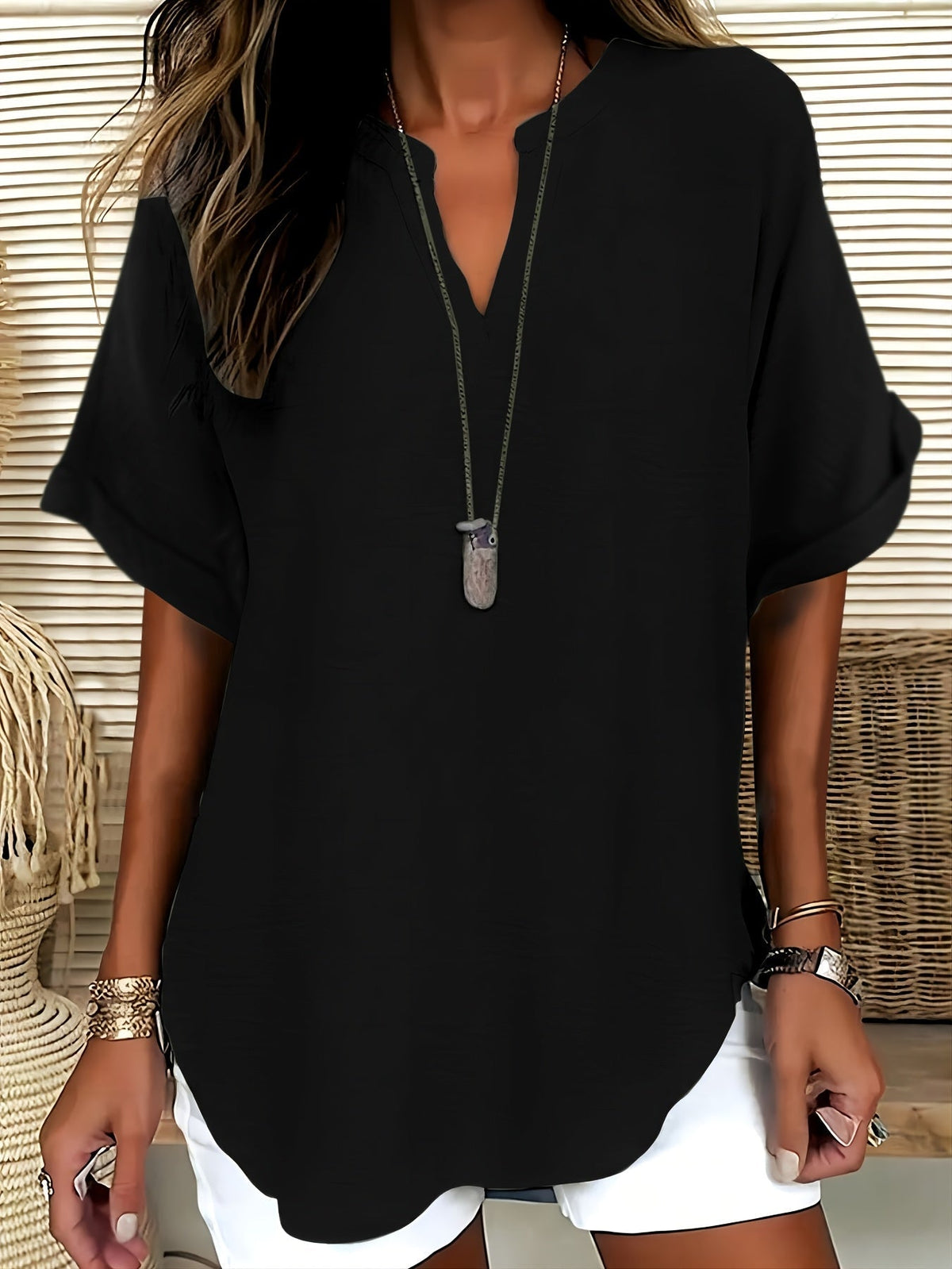Oliva | Blusa a vestibilità ampia con scollo a V (2 acquistati, 1 in REGALO)