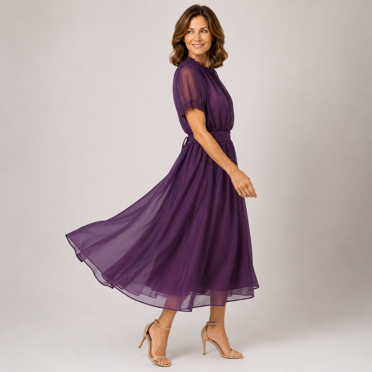 Flavia | Abito Maxi con Scollatura a Goccia e Bordo in Pizzo di Mousseline