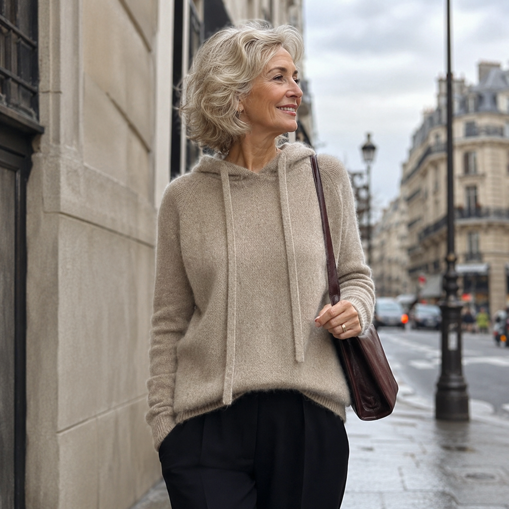 Camilla | Felpa in maglia morbida con cappuccio integrato e lacci frontali
