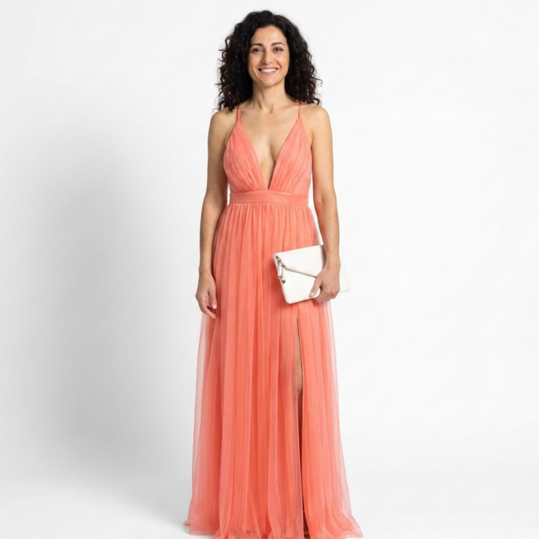 Ginevra | Abito Maxi Lumière Corallo