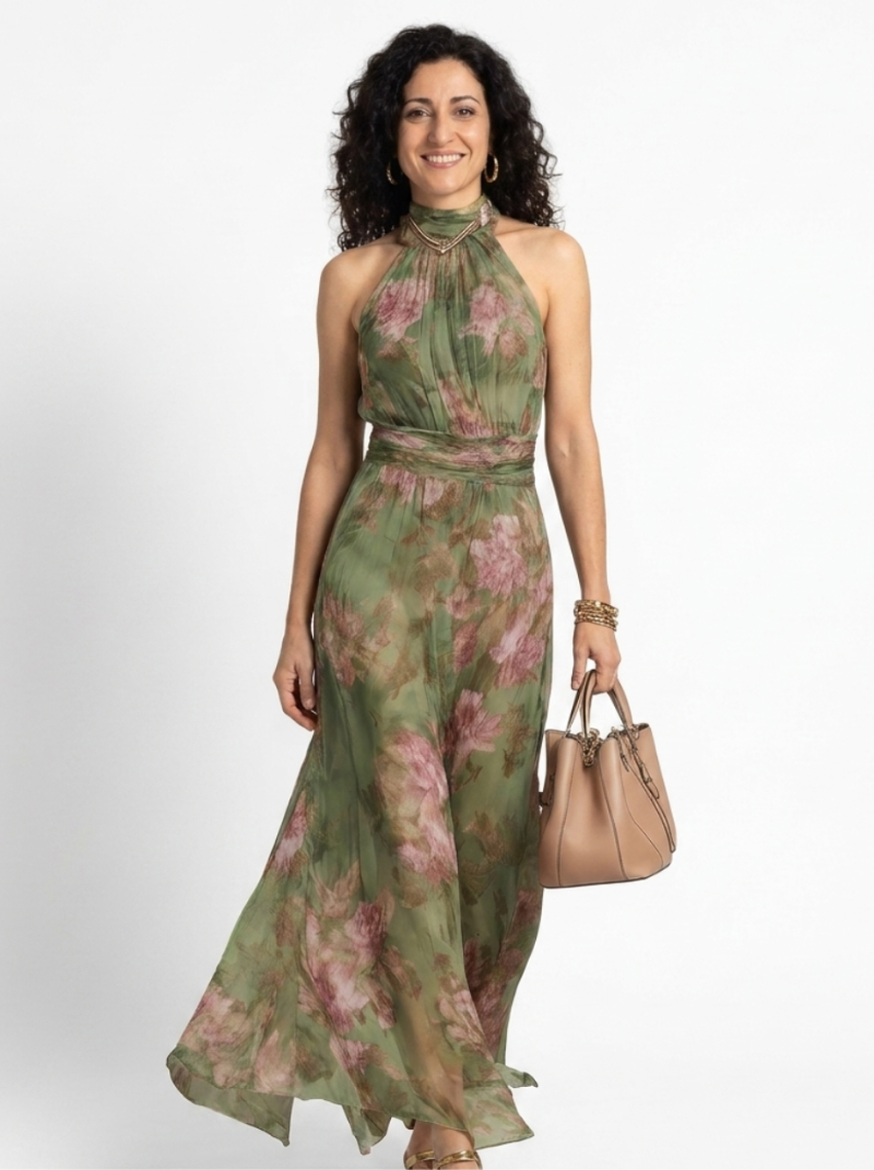 Livia | Abito Maxi Senza Schiena Fiori Elegante