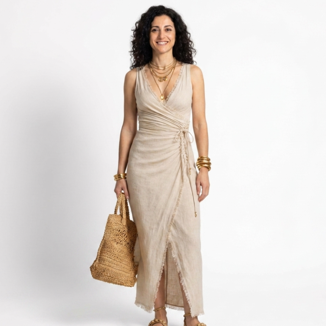Elettra | Abito Midi con Scollo Incrociato e Pizzo