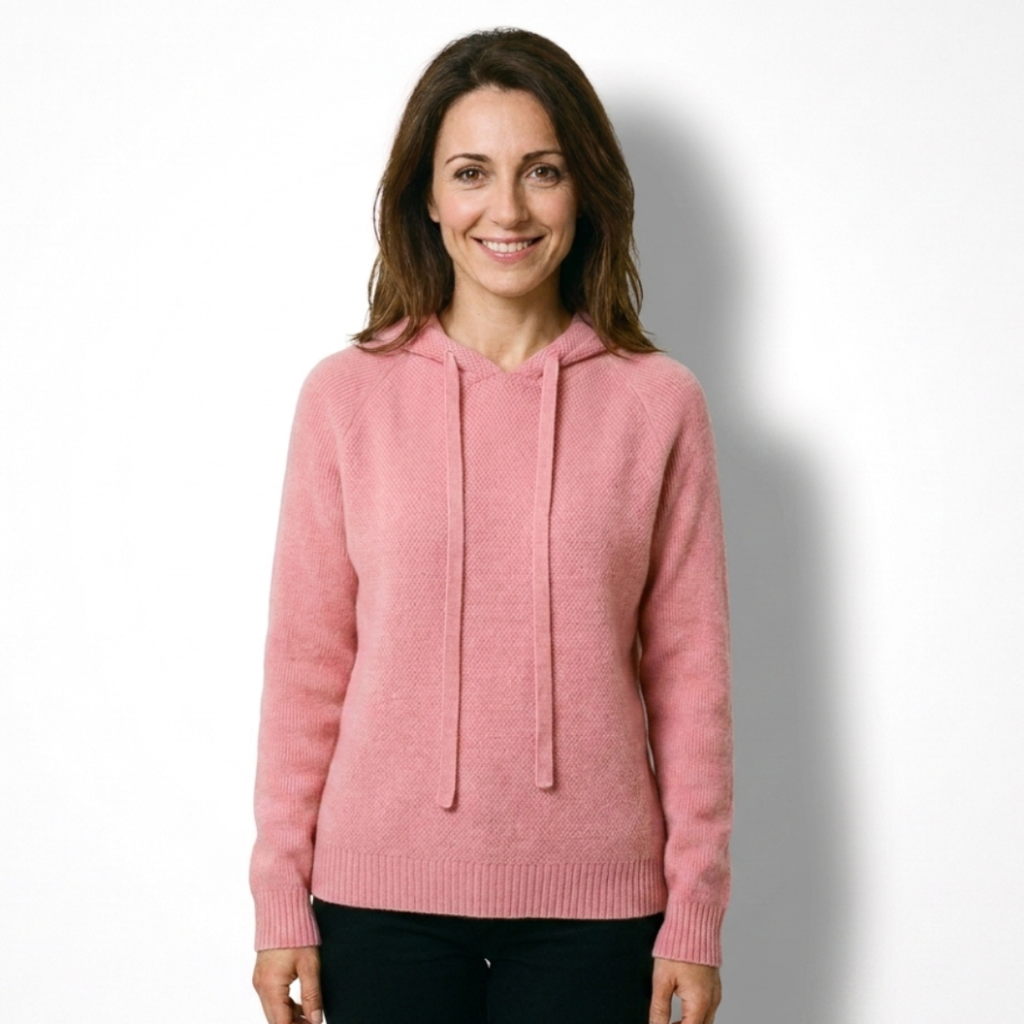 Camilla | Felpa in maglia morbida con cappuccio integrato e lacci frontali