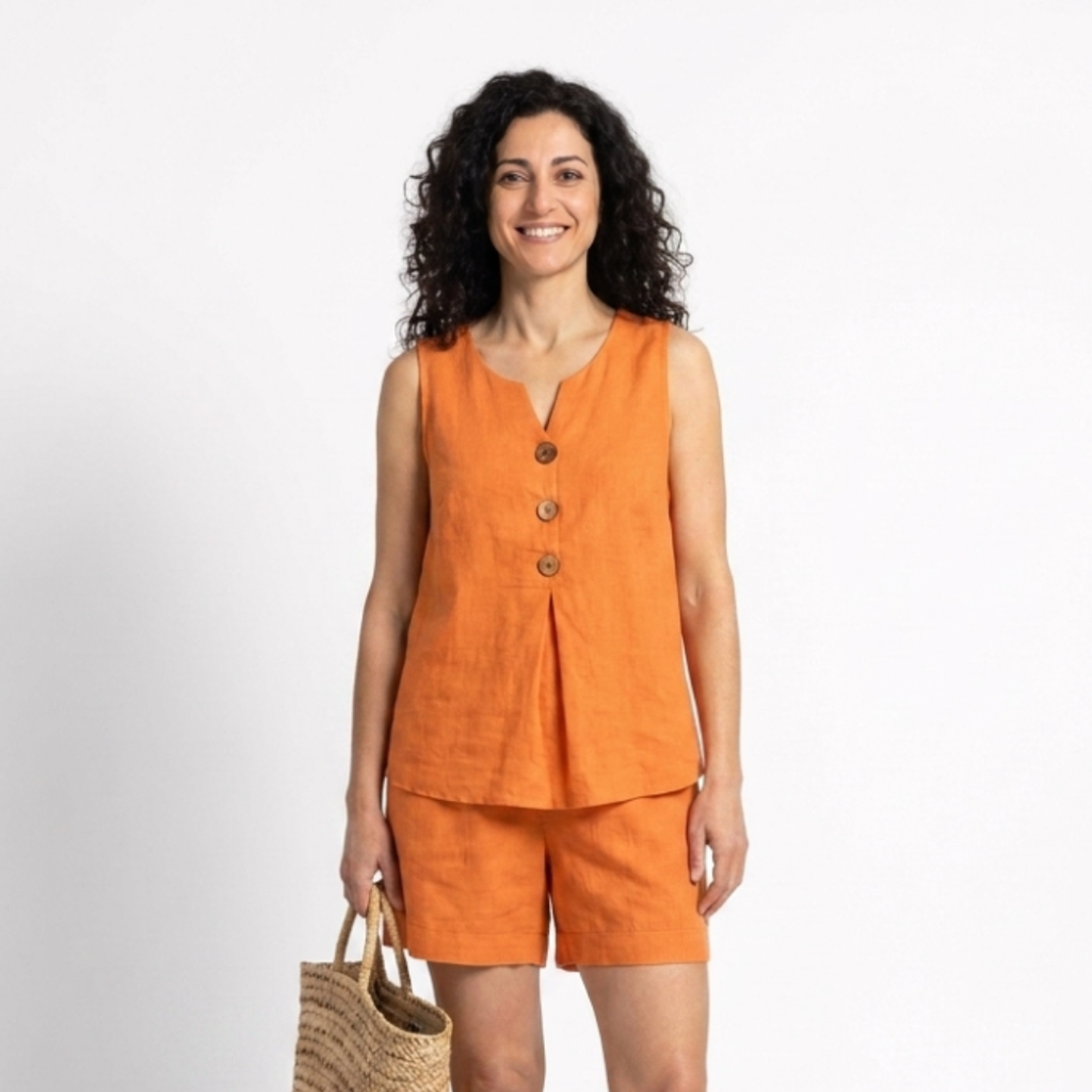 Solana | Completo in cotone e lino con top a bottoni e pantaloni corti