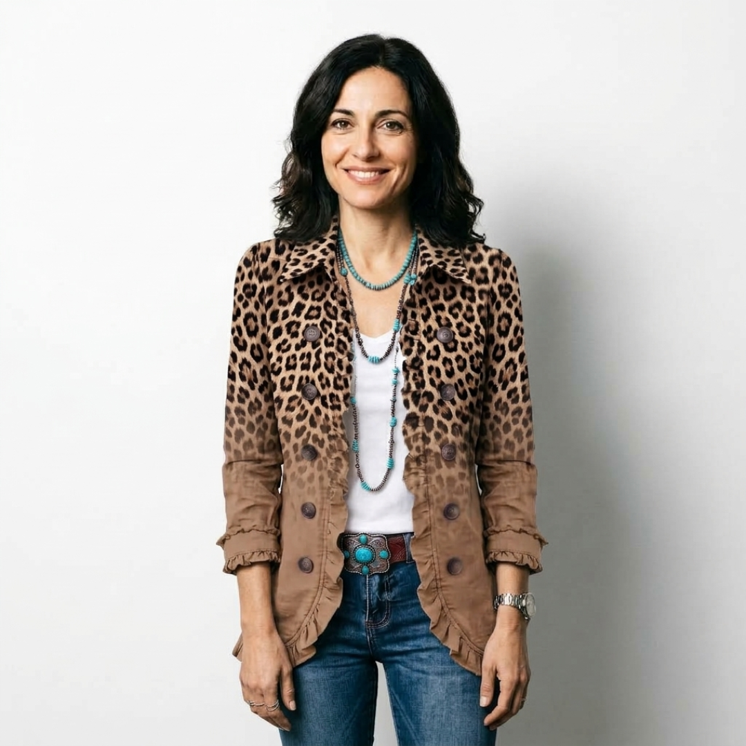 Regina | Giacca Vintage in Leopardo Sfumato con Volant
