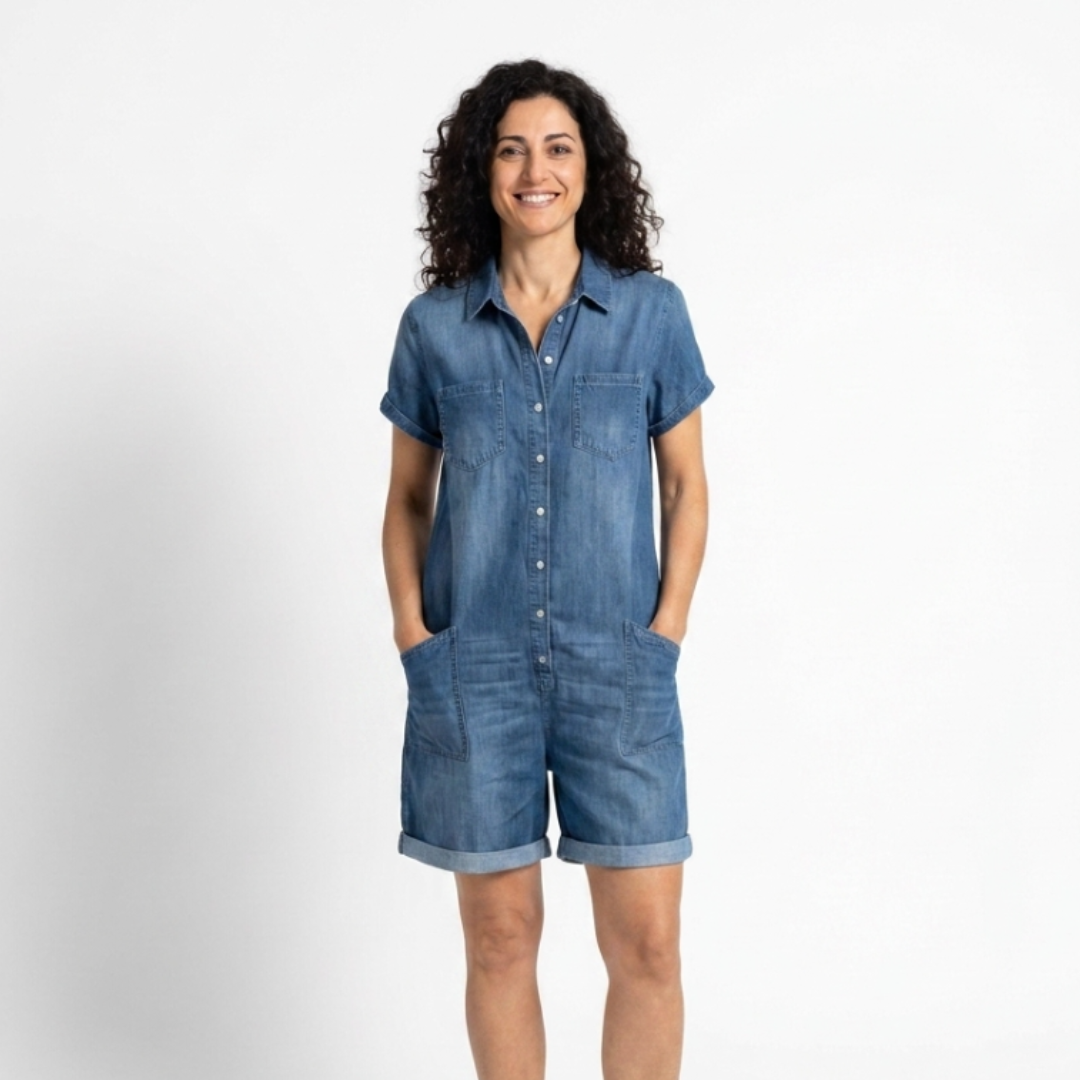 Paola | Tuta in denim con bottoni davanti