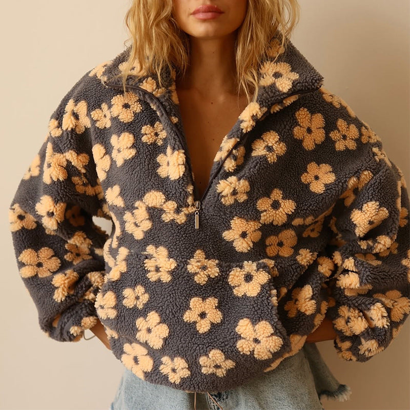 Fiorenza | Pullover Oversize in Pile con Motivo Floreale