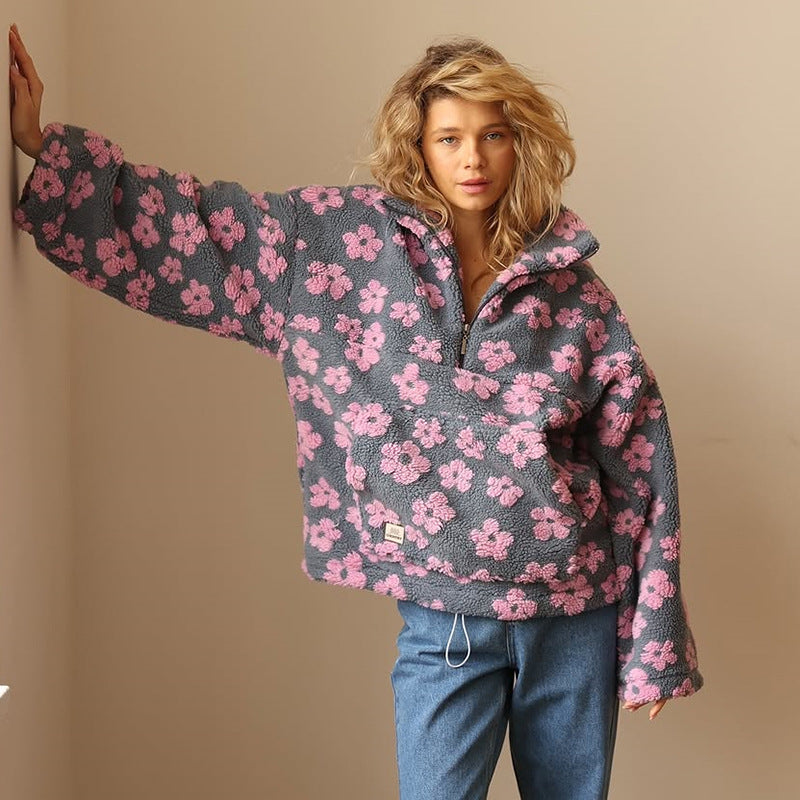 Fiorenza | Maglione Oversize in Pile con Stampa Floreale