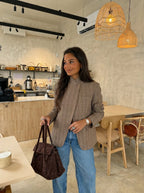 Martina | Blazer asimmetrico a quadri color tortora