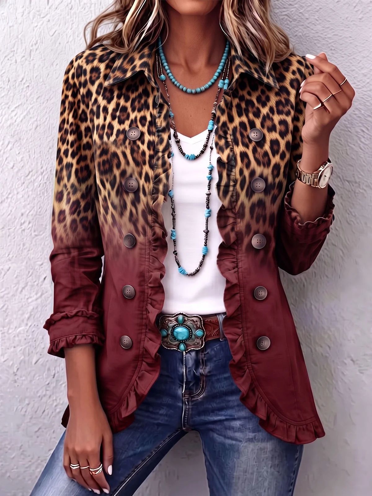 Regina | Giacca Vintage in Leopardo Sfumato con Volant