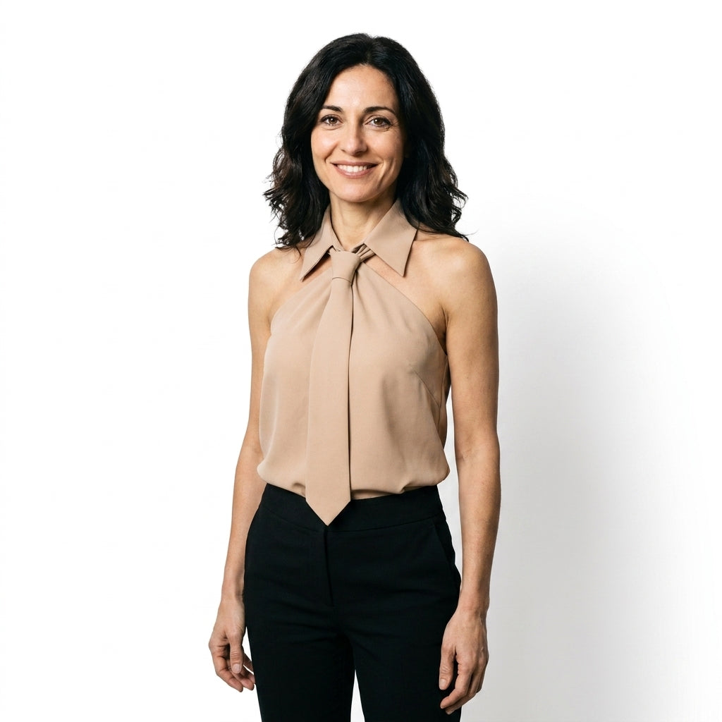 Caterina | Blusa senza maniche con nodo al colletto