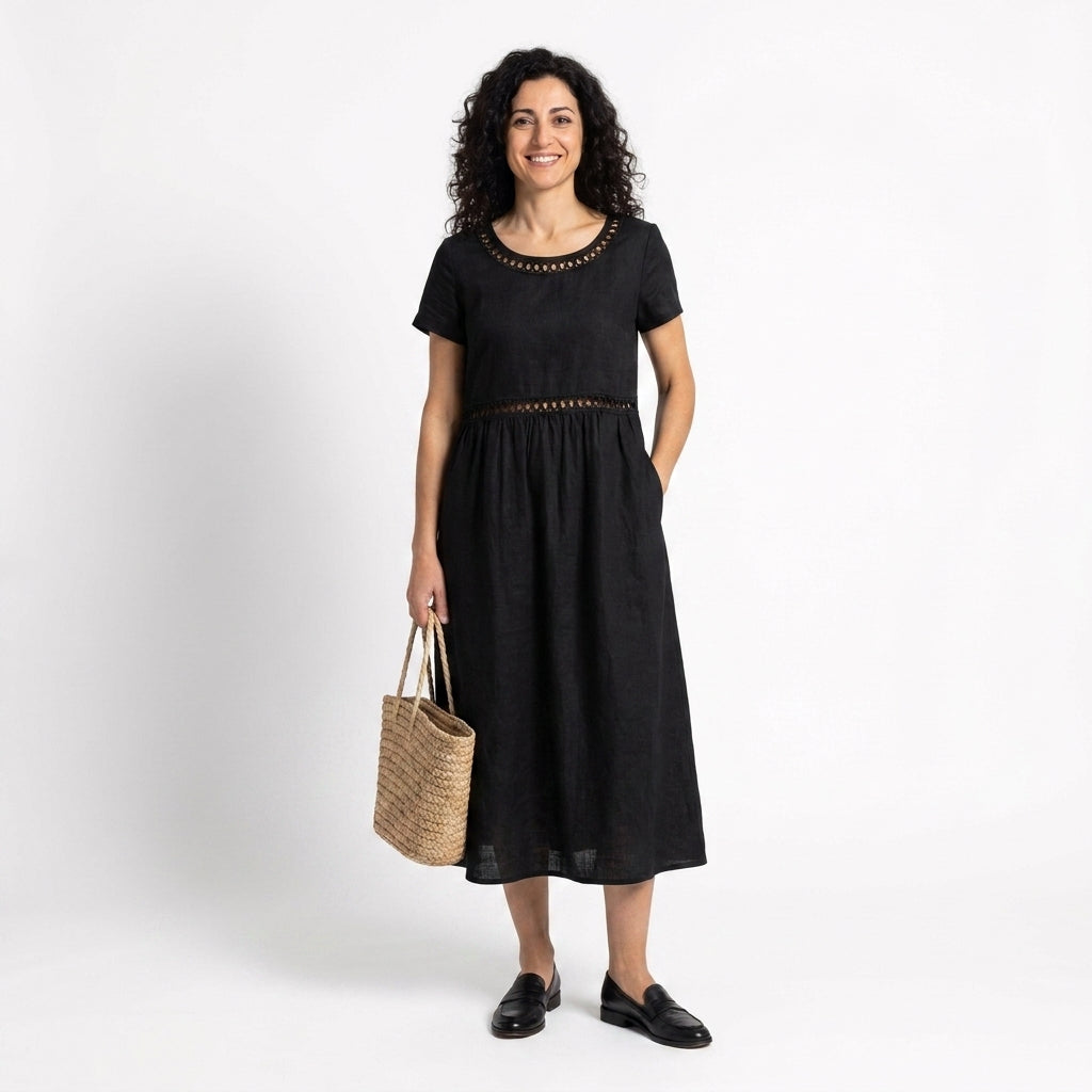 Tosca | Abito midi 100% cotone ricamato, dolce femminilità