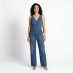 Mia | Salopette in jeans senza maniche con scollatura a V