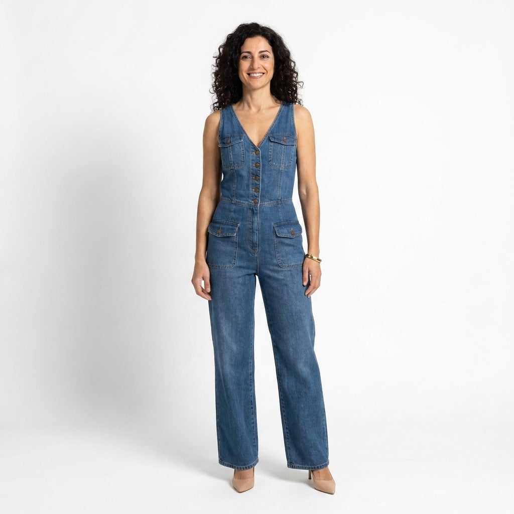 Mia | Salopette in jeans senza maniche con scollatura a V