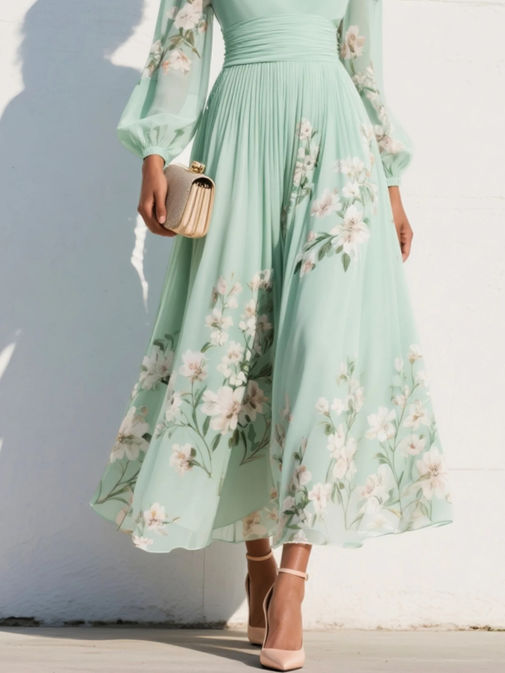 Cisella | Abito Midi Verde Chiaro Fiori