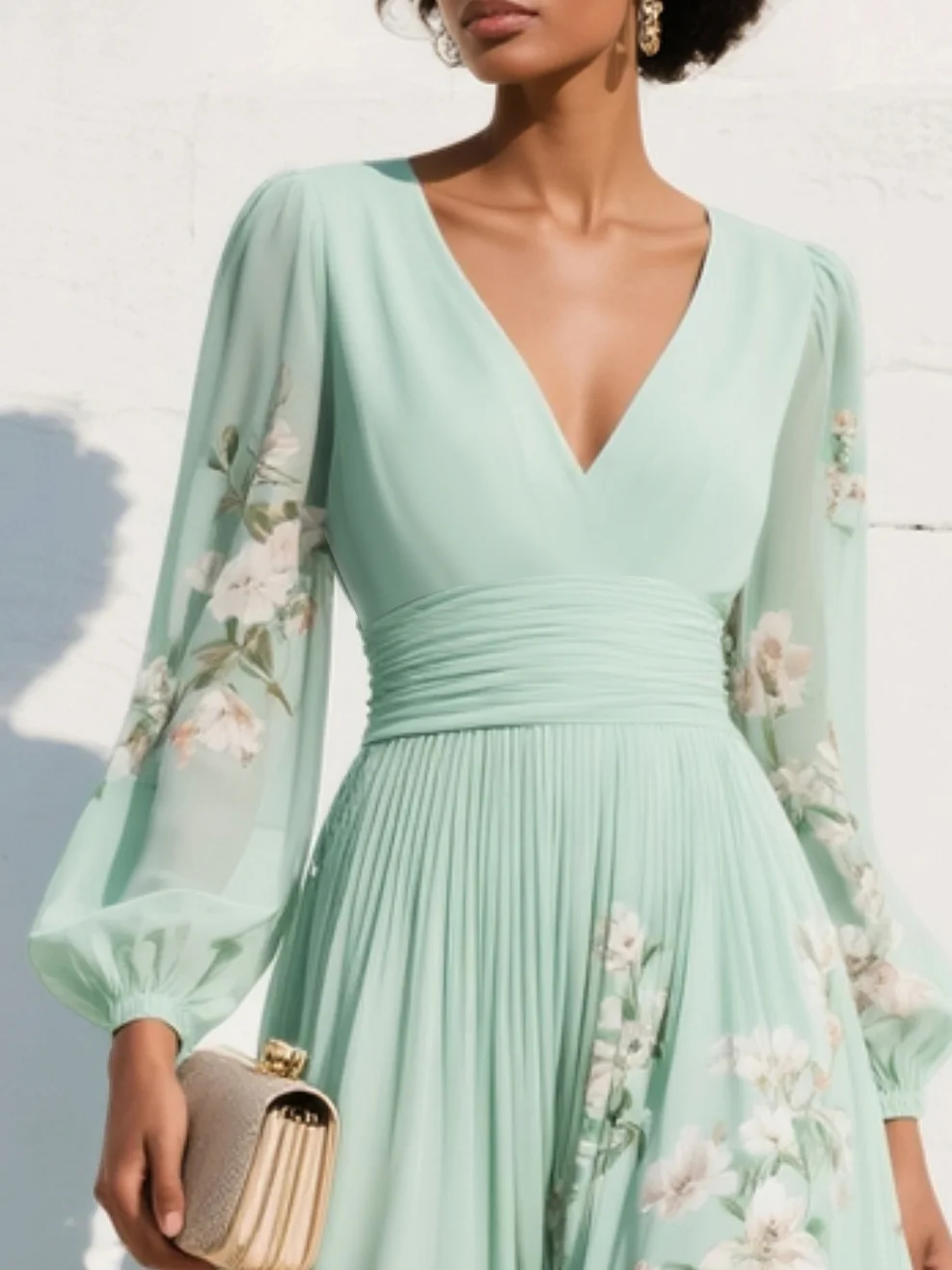Cisella | Abito Midi Verde Chiaro Fiori