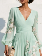 Cisella | Abito Midi Verde Chiaro Fiori