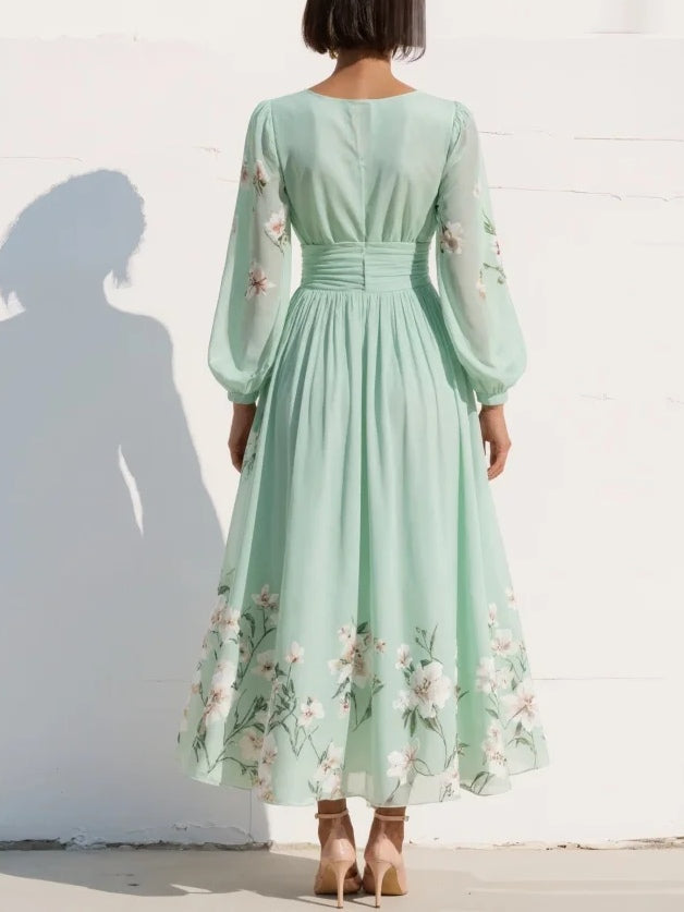 Cisella | Abito Midi Verde Chiaro Fiori