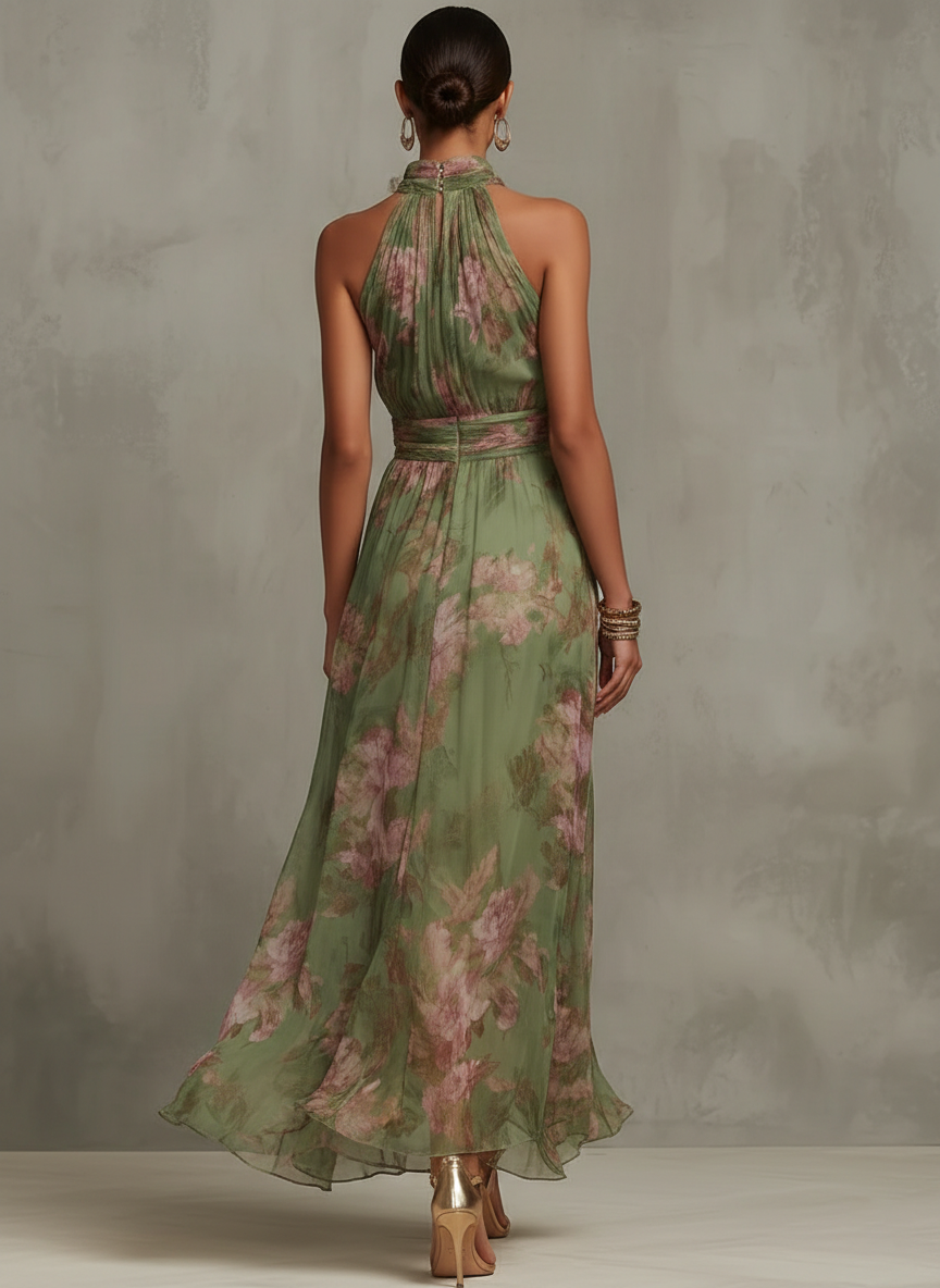 Livia | Abito Maxi Senza Schiena Fiori Elegante