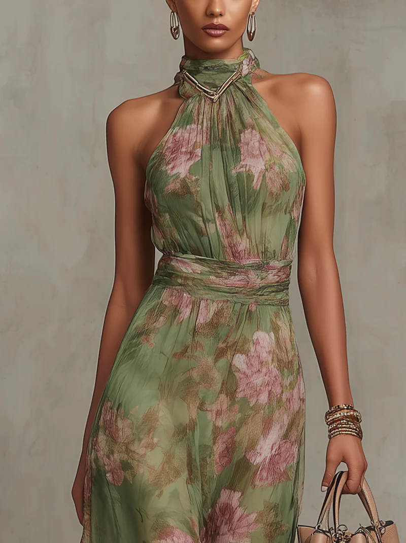 Livia | Abito Maxi Senza Schiena Fiori Elegante