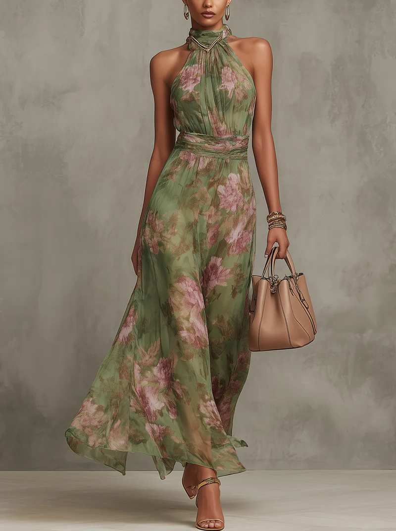 Livia | Abito Maxi Senza Schiena Fiori Elegante