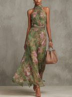 Livia | Abito Maxi Senza Schiena Fiori Elegante