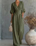 Renata | Combinazione elegante con scollo a V e gamba larga