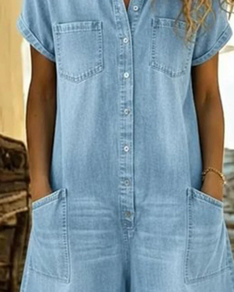 Paola | Tuta in denim con bottoni davanti