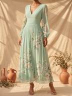 Cisella | Abito Midi Verde Chiaro Fiori