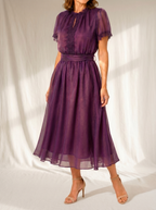 Flavia | Abito Maxi con Scollatura a Goccia e Bordo in Pizzo di Mousseline