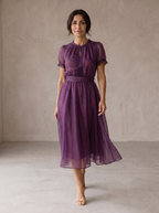 Flavia | Abito Maxi con Scollatura a Goccia e Bordo in Pizzo di Mousseline