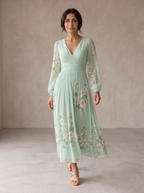 Cisella | Abito Midi Verde Chiaro Fiori