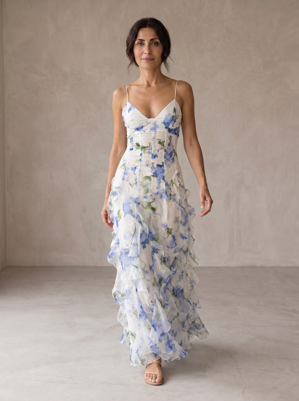 Uri | Abito Midi Floreale con Ruches