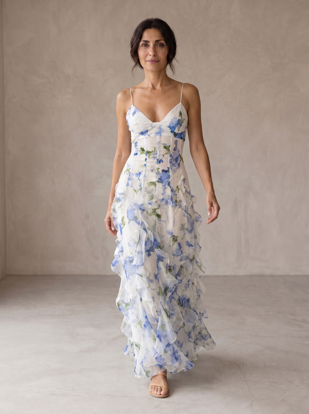 Uri | Abito Midi Floreale con Ruches
