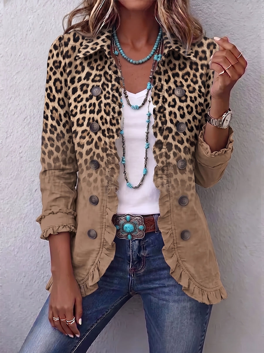 Regina | Giacca Vintage in Leopardo Sfumato con Volant