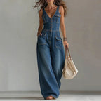 Mia | Salopette in jeans senza maniche con scollatura a V